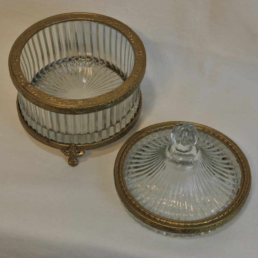 ボックス 蓋付小物入れ ガラスボックス 小物入れ 真鍮製 切子ガラスボックス 切子ガラス アンティーク風ガラス器 真鍮雑貨 7347006