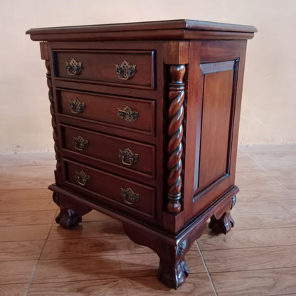 チェスト ナイトスタンドテーブル 4段チェスト ランプテーブル マホガニー家具 アンティーク風家具 アンティーク調 マホガニー無垢材 160002