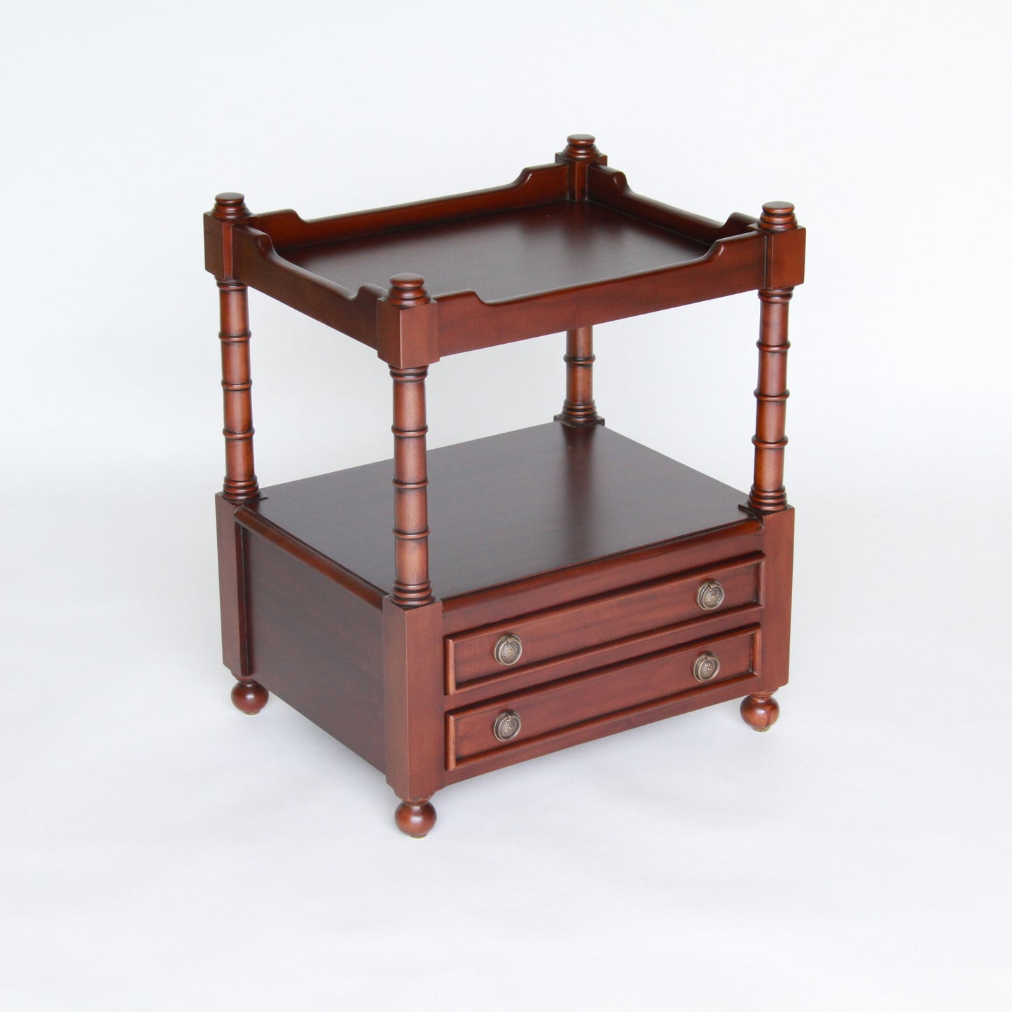 サイドテーブル スモールテーブル トレイテーブル アンティーク風家具 2ドロワーサイドテーブル マホガニー家具 マホガニー無垢材家具 160008