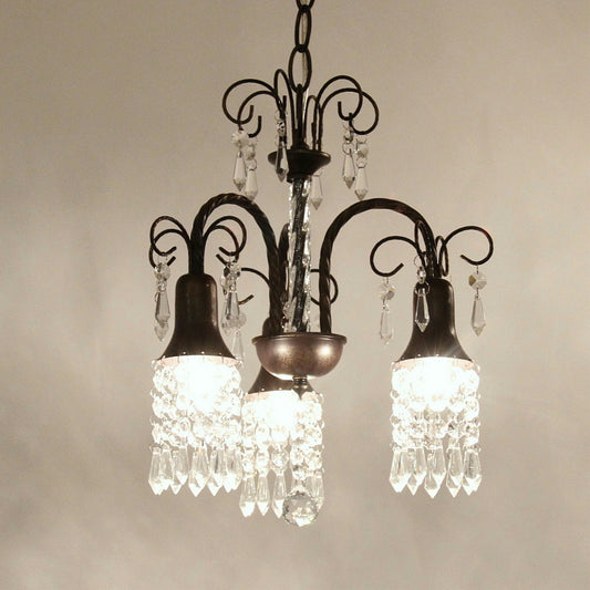 シャンデリアランプ オシャレ ランプ 3灯 ミニシャンデリア ブラック エレガント クリアガラス アイアン ゴージャス 725040