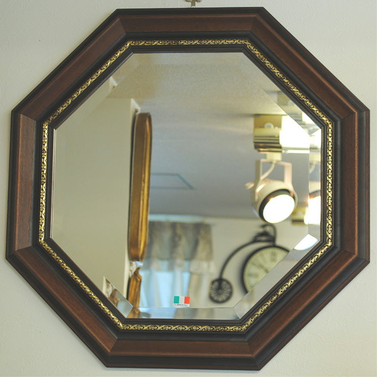 ウォールミラー おしゃれ 運気アップ鏡 鏡 壁掛け 正八角形 木製 茶 ミラー OT アンティーク イタリア製 ベルトーチ BERTOZZI 808290