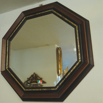 ウォールミラー おしゃれ 運気アップ鏡 鏡 壁掛け 正八角形 木製 茶 ミラー OT アンティーク イタリア製 ベルトーチ BERTOZZI 808290