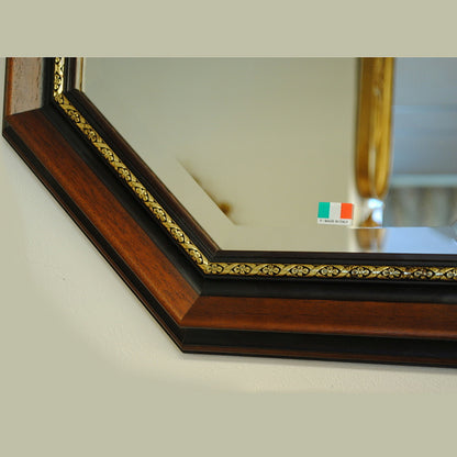 ウォールミラー おしゃれ 運気アップ鏡 鏡 壁掛け 正八角形 木製 茶 ミラー OT アンティーク イタリア製 ベルトーチ BERTOZZI 808290