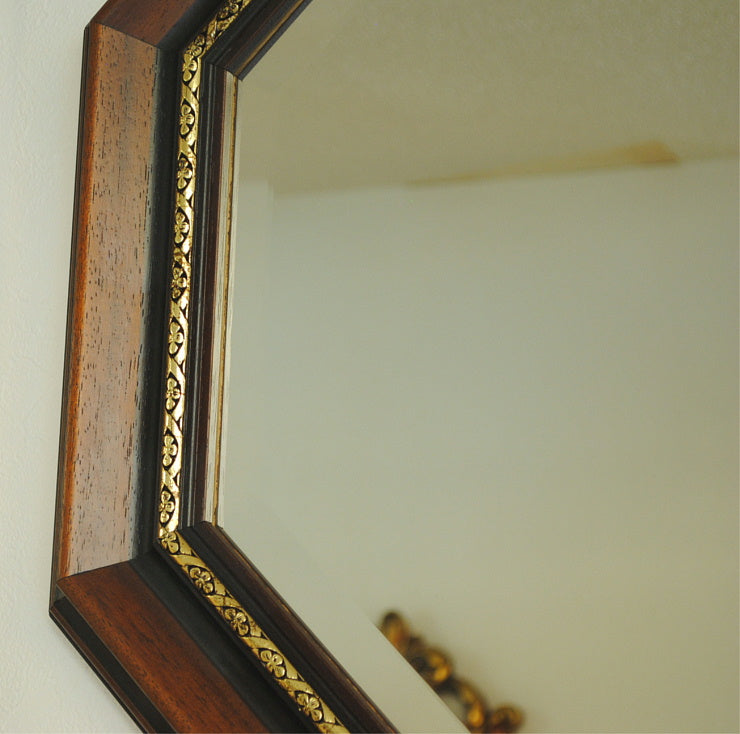 ウォールミラー おしゃれ 運気アップ鏡 鏡 壁掛け 正八角形 木製 茶 ミラー OT アンティーク イタリア製 ベルトーチ BERTOZZI 808290