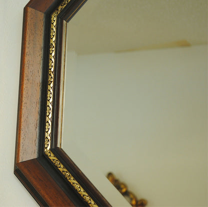 ウォールミラー おしゃれ 運気アップ鏡 鏡 壁掛け 正八角形 木製 茶 ミラー OT アンティーク イタリア製 ベルトーチ BERTOZZI 808290