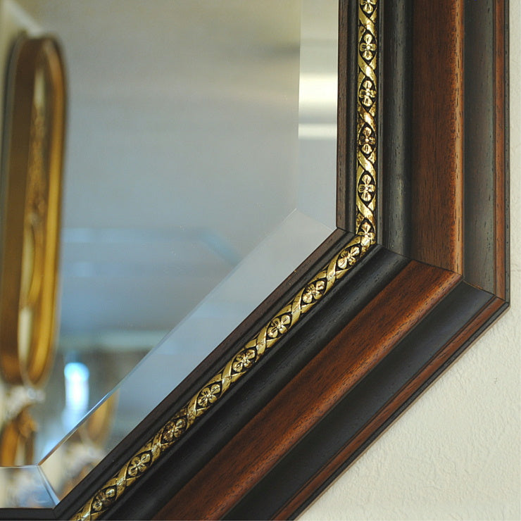 ウォールミラー おしゃれ 運気アップ鏡 鏡 壁掛け 正八角形 木製 茶 ミラー OT アンティーク イタリア製 ベルトーチ BERTOZZI 808290