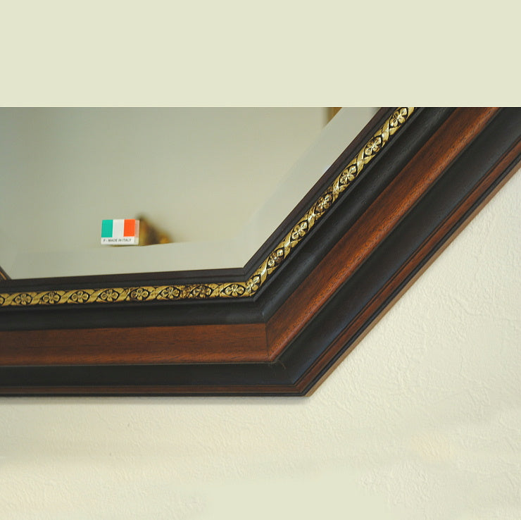 ウォールミラー おしゃれ 運気アップ鏡 鏡 壁掛け 正八角形 木製 茶 ミラー OT アンティーク イタリア製 ベルトーチ BERTOZZI 808290