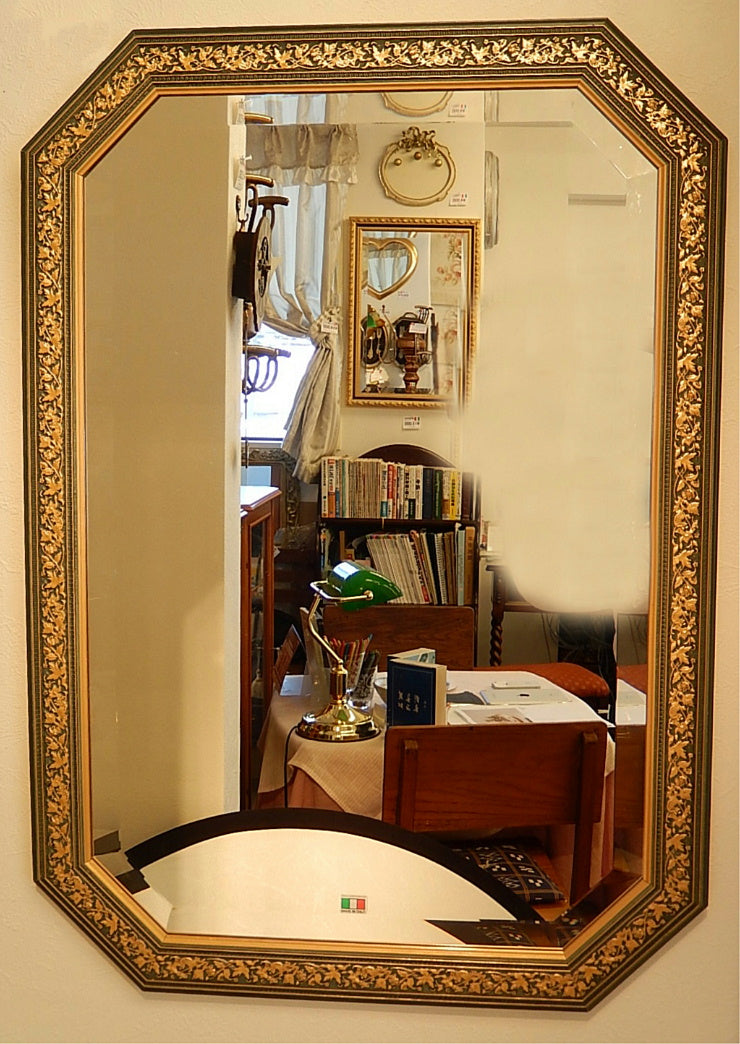 ウォール ミラー 壁掛け 鏡 八角 グリーン イタリアンブルー