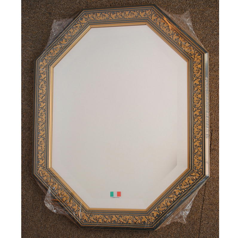 ウォールミラー おしゃれ 鏡 壁掛け 八角形 隅切り 木製 ミラー OT 青 アンティーク イタリア製 ベルトーチ BERTOZZI 808409