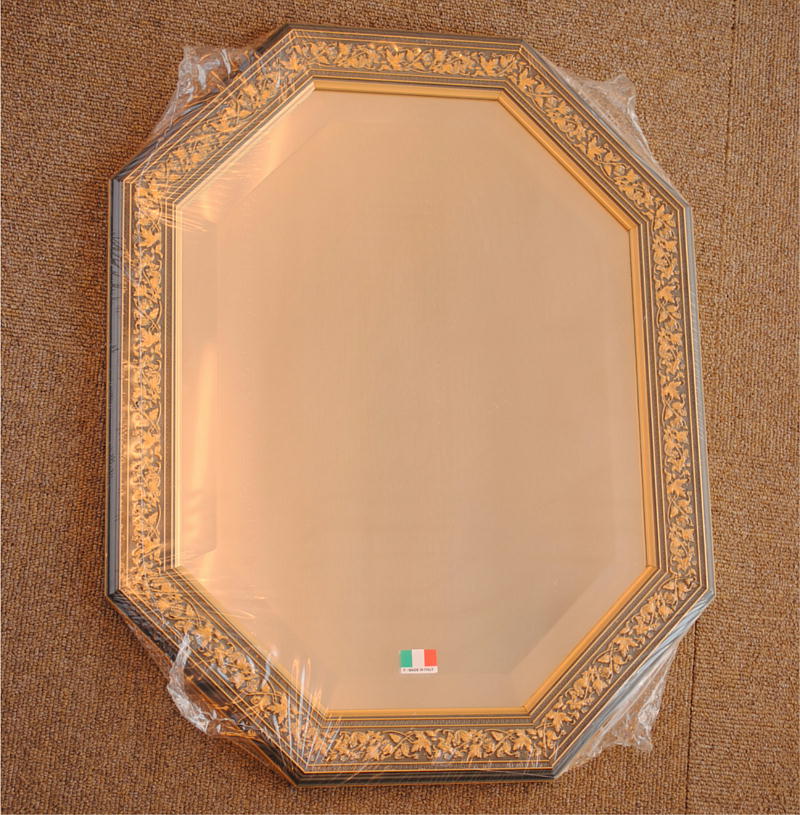 ウォールミラー おしゃれ 鏡 壁掛け 八角形 隅切り 木製 ミラー OT 青 アンティーク イタリア製 ベルトーチ BERTOZZI 808409