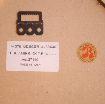 ウォールミラー おしゃれ 鏡 壁掛け 八角形 隅切り 木製 ミラー OT 青 アンティーク イタリア製 ベルトーチ BERTOZZI 808409