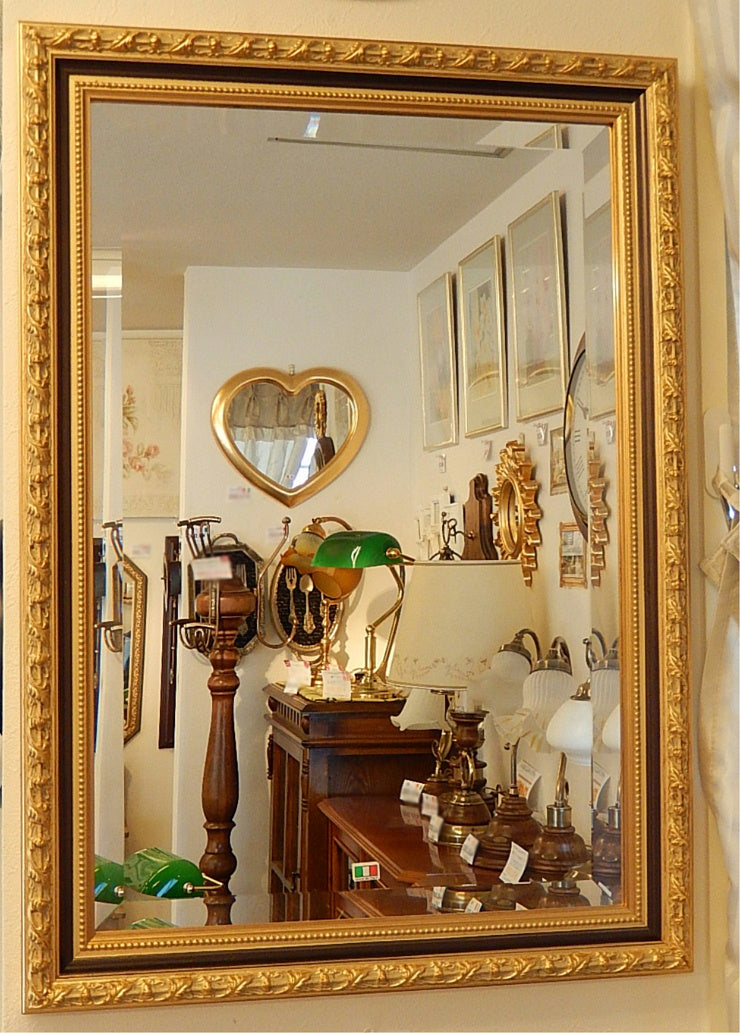 ウォールミラー おしゃれ 鏡 壁掛け 長方形 スクエア 木製 ミラー RT 金 黒 アンティーク イタリア製 ベルトッツィ BERTOZZI 808436