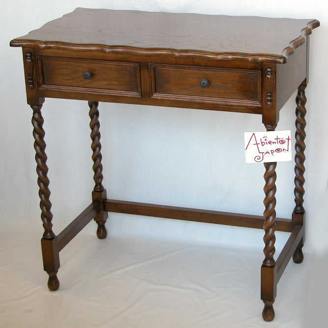コンソールテーブル デスク型コンソールテーブル オーク無垢材家具 木製 ライティングデスク ドレッサー 英国様式 ツイストレッグ ねじり棒 アンティーク風家具 クラシックスタイル家具 輸入家具 1136005
