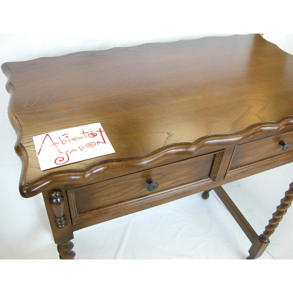 コンソールテーブル デスク型コンソールテーブル オーク無垢材家具 木製 ライティングデスク ドレッサー 英国様式 ツイストレッグ ねじり棒 アンティーク風家具 クラシックスタイル家具 輸入家具 1136005