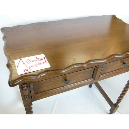 コンソールテーブル デスク型コンソールテーブル オーク無垢材家具 木製 ライティングデスク ドレッサー 英国様式 ツイストレッグ ねじり棒 アンティーク風家具 クラシックスタイル家具 輸入家具 1136005