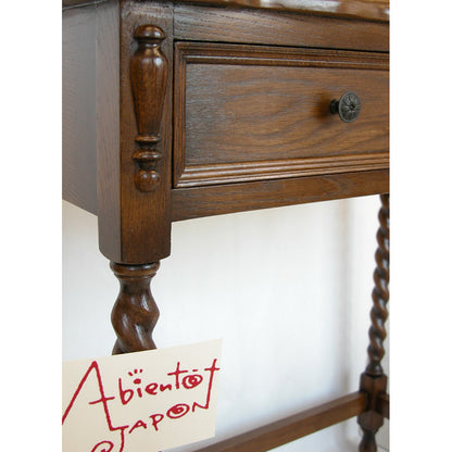 コンソールテーブル デスク型コンソールテーブル オーク無垢材家具 木製 ライティングデスク ドレッサー 英国様式 ツイストレッグ ねじり棒 アンティーク風家具 クラシックスタイル家具 輸入家具 1136005