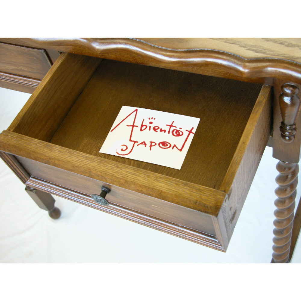 コンソールテーブル デスク型コンソールテーブル オーク無垢材家具 木製 ライティングデスク ドレッサー 英国様式 ツイストレッグ ねじり棒 アンティーク風家具 クラシックスタイル家具 輸入家具 1136005