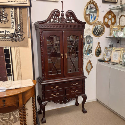 キャビネット ショーケース アンティーク風家具 ディスプレイキャビネット クイーンアン様式キャビネット マホガニーキャビネット アンティーク風 117013