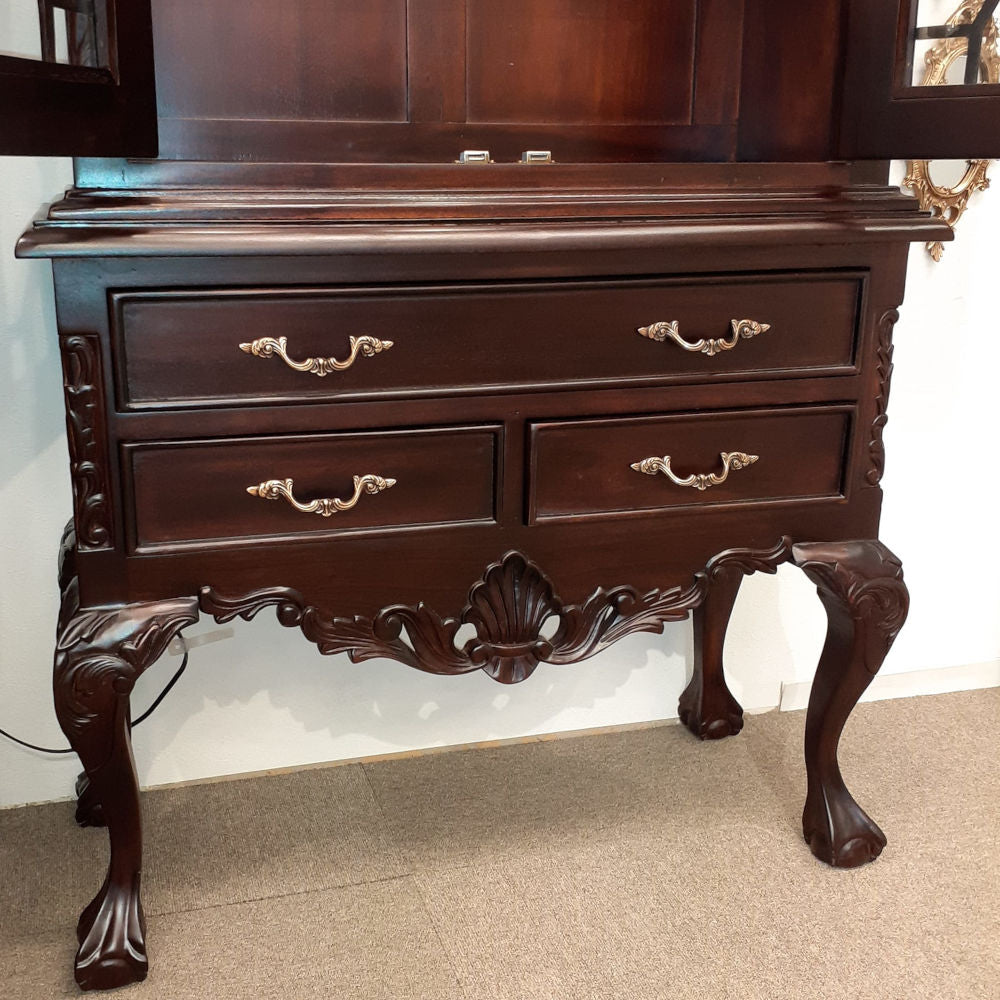 キャビネット ショーケース アンティーク風家具 ディスプレイキャビネット クイーンアン様式キャビネット マホガニーキャビネット アンティーク風 117013