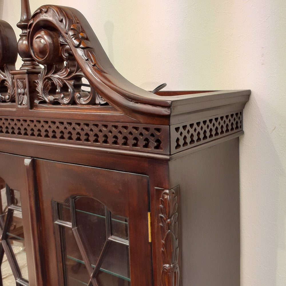 キャビネット ショーケース アンティーク風家具 ディスプレイキャビネット クイーンアン様式キャビネット マホガニーキャビネット アンティーク風 117013