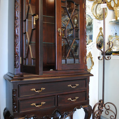 キャビネット ショーケース アンティーク風家具 ディスプレイキャビネット クイーンアン様式キャビネット マホガニーキャビネット アンティーク風 117013
