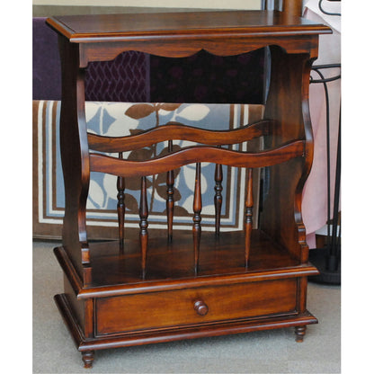 サイドテーブル マガジンラックテーブル アンティーク風家具 引き出し付きマガジンラック マホガニー家具 マホガニー無垢材 クラシック 117078