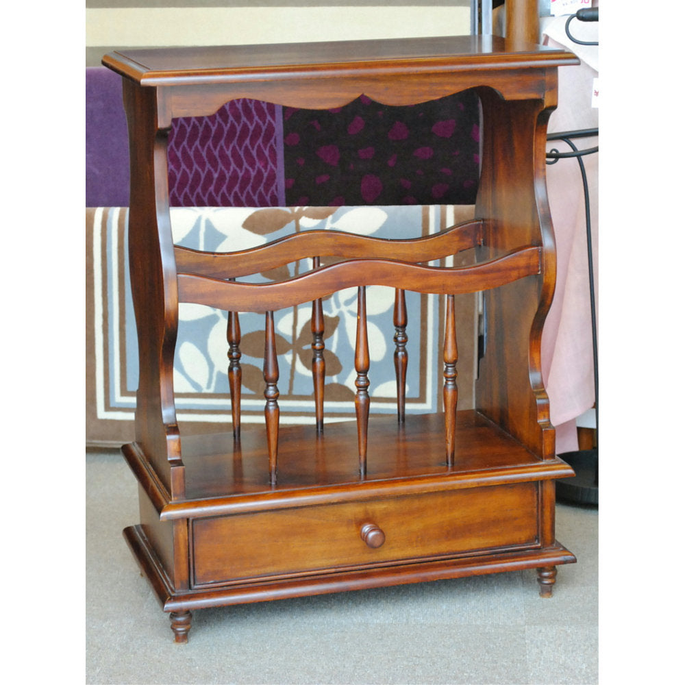 サイドテーブル マガジンラックテーブル アンティーク風家具 引き出し付きマガジンラック マホガニー家具 マホガニー無垢材 クラシック 117078