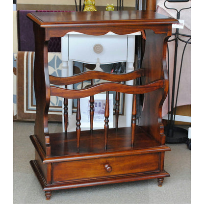 サイドテーブル マガジンラックテーブル アンティーク風家具 引き出し付きマガジンラック マホガニー家具 マホガニー無垢材 クラシック 117078