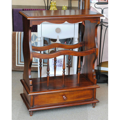 サイドテーブル マガジンラックテーブル アンティーク風家具 引き出し付きマガジンラック マホガニー家具 マホガニー無垢材 クラシック 117078