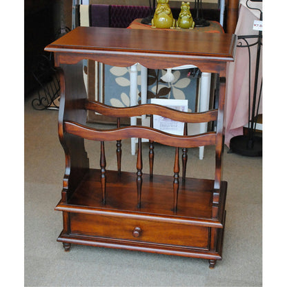 サイドテーブル マガジンラックテーブル アンティーク風家具 引き出し付きマガジンラック マホガニー家具 マホガニー無垢材 クラシック 117078