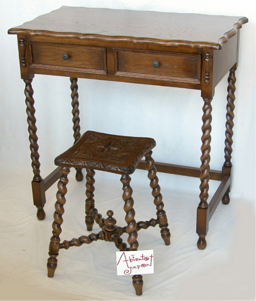 コンソールテーブル デスク型コンソールテーブル オーク無垢材家具 木製 ライティングデスク ドレッサー 英国様式 ツイストレッグ ねじり棒 アンティーク風家具 クラシックスタイル家具 輸入家具 1136005