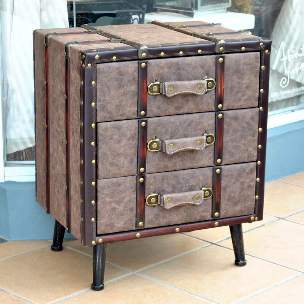 チェスト 3段チェスト トランク型チェスト インダストリアルインテリア家具 アンティーク風家具 アンティーク調 収納家具 125002
