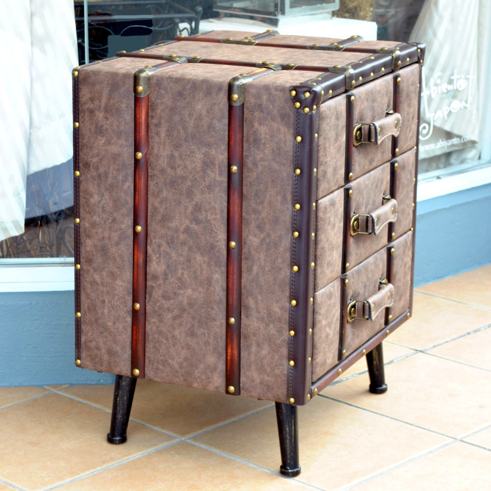 チェスト 3段チェスト トランク型チェスト インダストリアルインテリア家具 アンティーク風家具 アンティーク調 収納家具 125002