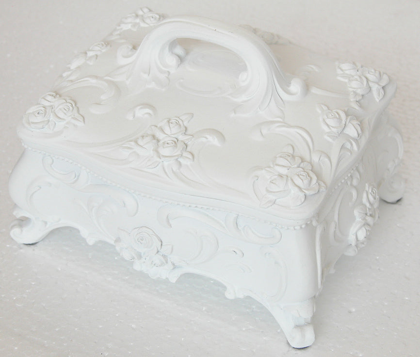 ボックス BOX ホワイトローズ 宝箱 取っ手BOX 小物入れ スモールボックス 雑貨 アクセサリーボックス アンティーク調 クラシック 収納箱 インテリア雑貨 1383059