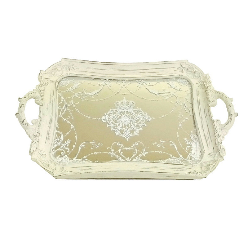 トレイ ミラートレイ オシャレ トレー フレンチホワイト ディスプレイトレイ シャビーシック クラシック お盆 レキュタングラー 雑貨 姫系 フレンチ 1383067