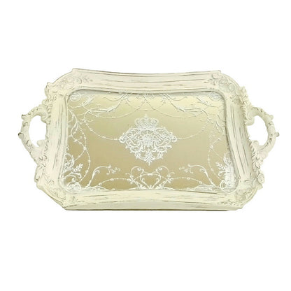 トレイ ミラートレイ オシャレ トレー フレンチホワイト ディスプレイトレイ シャビーシック クラシック お盆 レキュタングラー 雑貨 姫系 フレンチ 1383067