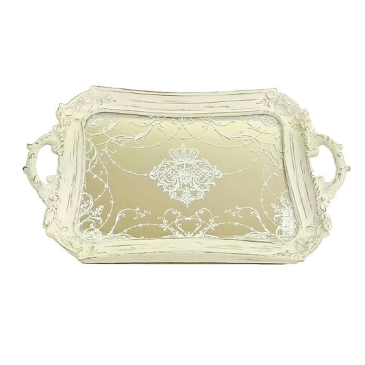 トレイ ミラートレイ オシャレ トレー フレンチホワイト ディスプレイトレイ シャビーシック クラシック お盆 レキュタングラー 雑貨 姫系 フレンチ 1383067