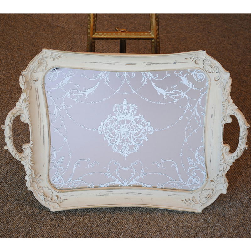 トレイ ミラートレイ オシャレ トレー フレンチホワイト ディスプレイトレイ シャビーシック クラシック お盆 レキュタングラー 雑貨 姫系 フレンチ 1383067