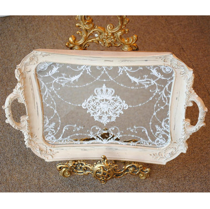 トレイ ミラートレイ オシャレ トレー フレンチホワイト ディスプレイトレイ シャビーシック クラシック お盆 レキュタングラー 雑貨 姫系 フレンチ 1383067