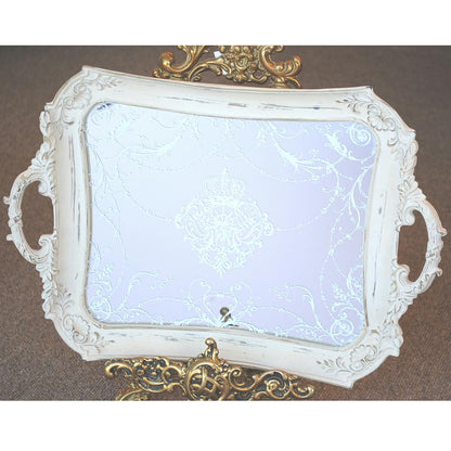 トレイ ミラートレイ オシャレ トレー フレンチホワイト ディスプレイトレイ シャビーシック クラシック お盆 レキュタングラー 雑貨 姫系 フレンチ 1383067