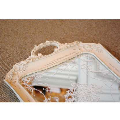 トレイ ミラートレイ オシャレ トレー フレンチホワイト ディスプレイトレイ シャビーシック クラシック お盆 レキュタングラー 雑貨 姫系 フレンチ 1383067