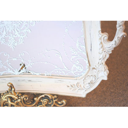 トレイ ミラートレイ オシャレ トレー フレンチホワイト ディスプレイトレイ シャビーシック クラシック お盆 レキュタングラー 雑貨 姫系 フレンチ 1383067