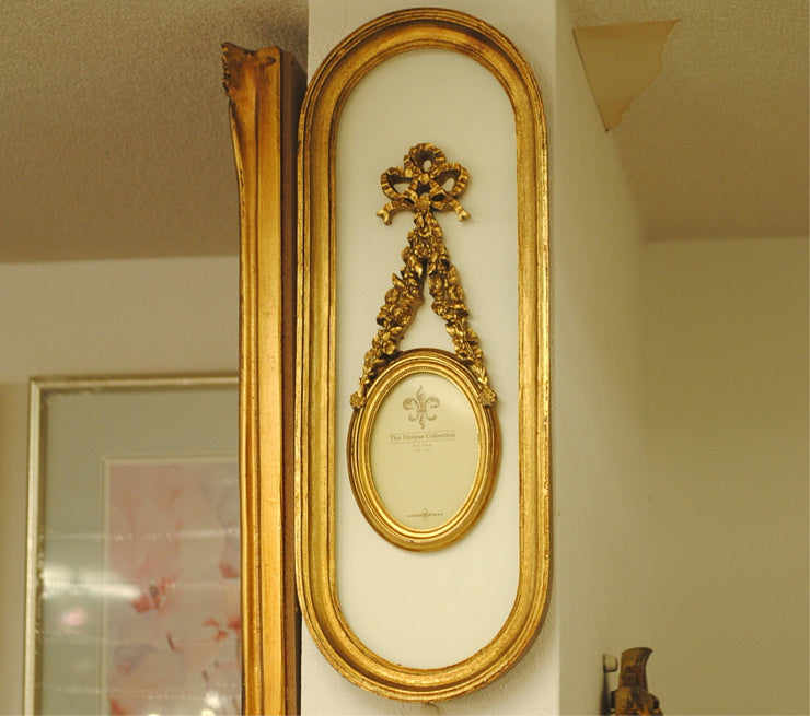 写真額 壁掛けフォトフレーム 壁掛け リボン 楕円形 アンティーク クラシック フレーム 金 ゴールド 1383214GD