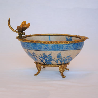 コンポート トンボ 陶磁器 真鍮 小物入れ 脚付き 雑貨 ソープディッシュ アンティーク調 シノワズリー 収納箱 インテリア雑貨 1564000