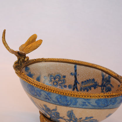 コンポート トンボ 陶磁器 真鍮 小物入れ 脚付き 雑貨 ソープディッシュ アンティーク調 シノワズリー 収納箱 インテリア雑貨 1564000