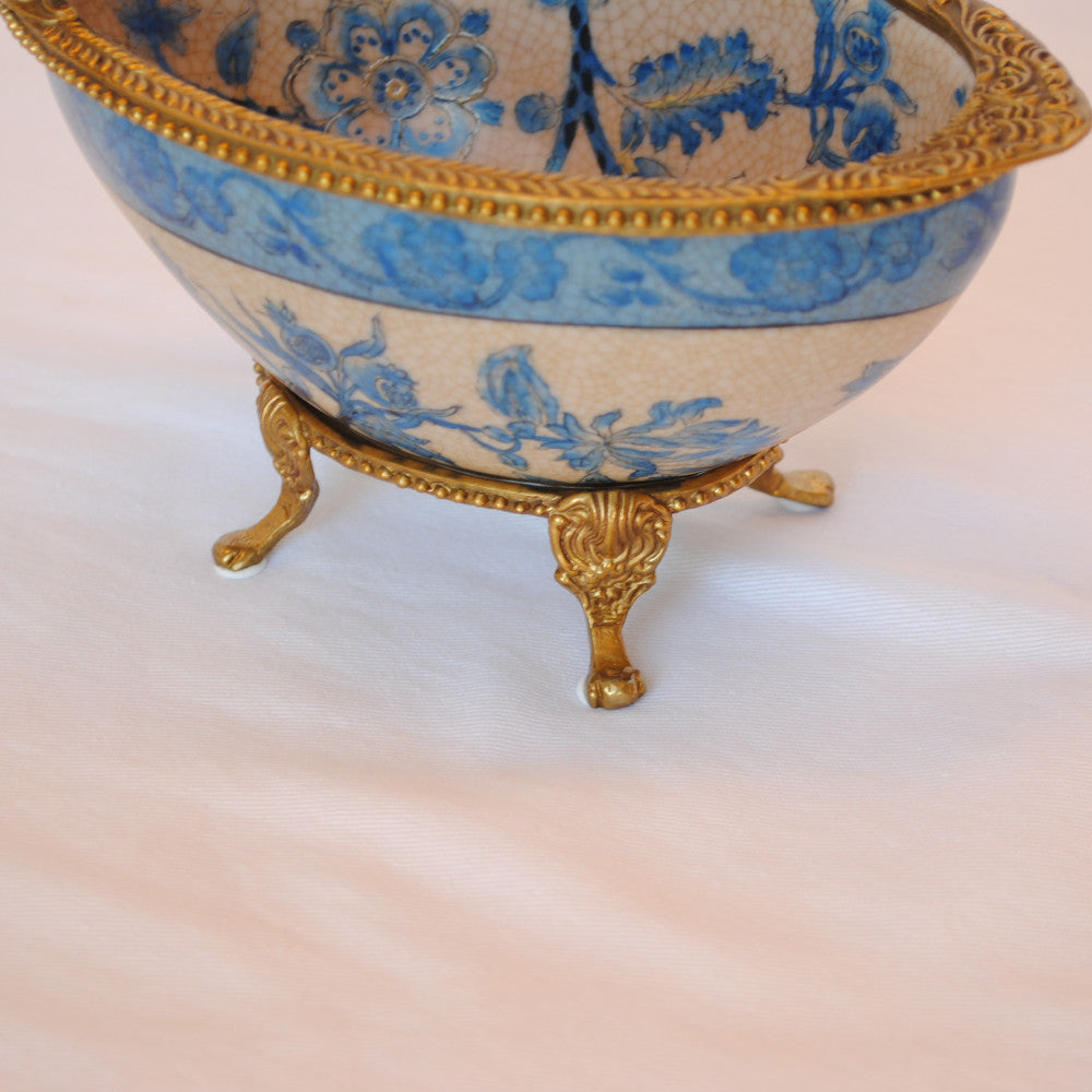 コンポート トンボ 陶磁器 真鍮 小物入れ 脚付き 雑貨 ソープディッシュ アンティーク調 シノワズリー 収納箱 インテリア雑貨 1564000