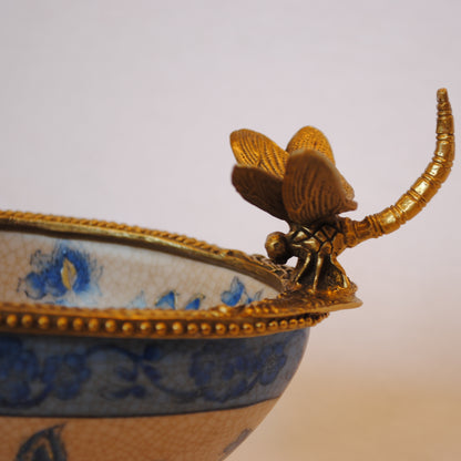 コンポート トンボ 陶磁器 真鍮 小物入れ 脚付き 雑貨 ソープディッシュ アンティーク調 シノワズリー 収納箱 インテリア雑貨 1564000