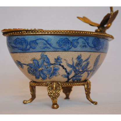 コンポート トンボ 陶磁器 真鍮 小物入れ 脚付き 雑貨 ソープディッシュ アンティーク調 シノワズリー 収納箱 インテリア雑貨 1564000