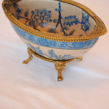 コンポート トンボ 陶磁器 真鍮 小物入れ 脚付き 雑貨 ソープディッシュ アンティーク調 シノワズリー 収納箱 インテリア雑貨 1564000