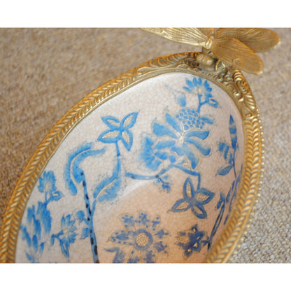 コンポート トンボ 陶磁器 真鍮 小物入れ 脚付き 雑貨 ソープディッシュ アンティーク調 シノワズリー 収納箱 インテリア雑貨 1564000